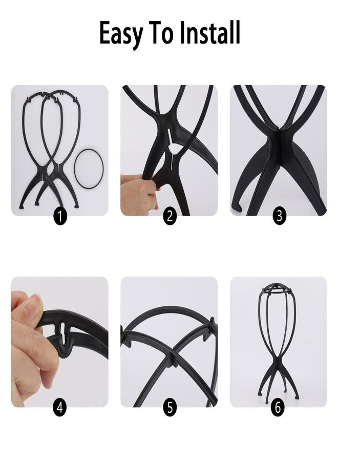 Tecbeauty 9 Pcs Wig Stand, Portable Wig Holder Wig Head Stand for Women Multiple Wigs (Black) - Image 4